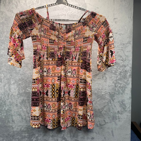 Cato Aztec Print Dress Plus Size 18/20W Bell Sleeve Smocked Boho Casual - Picture 3 of 12